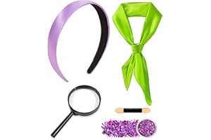 MUKOSEL Halloween Costume for Women Adult with Headband, Green Neck Scarf, Magnifying Glass and Body Glitter, Halloween Classic Movie Character Costume Accessories Cosplay Party Supplies
