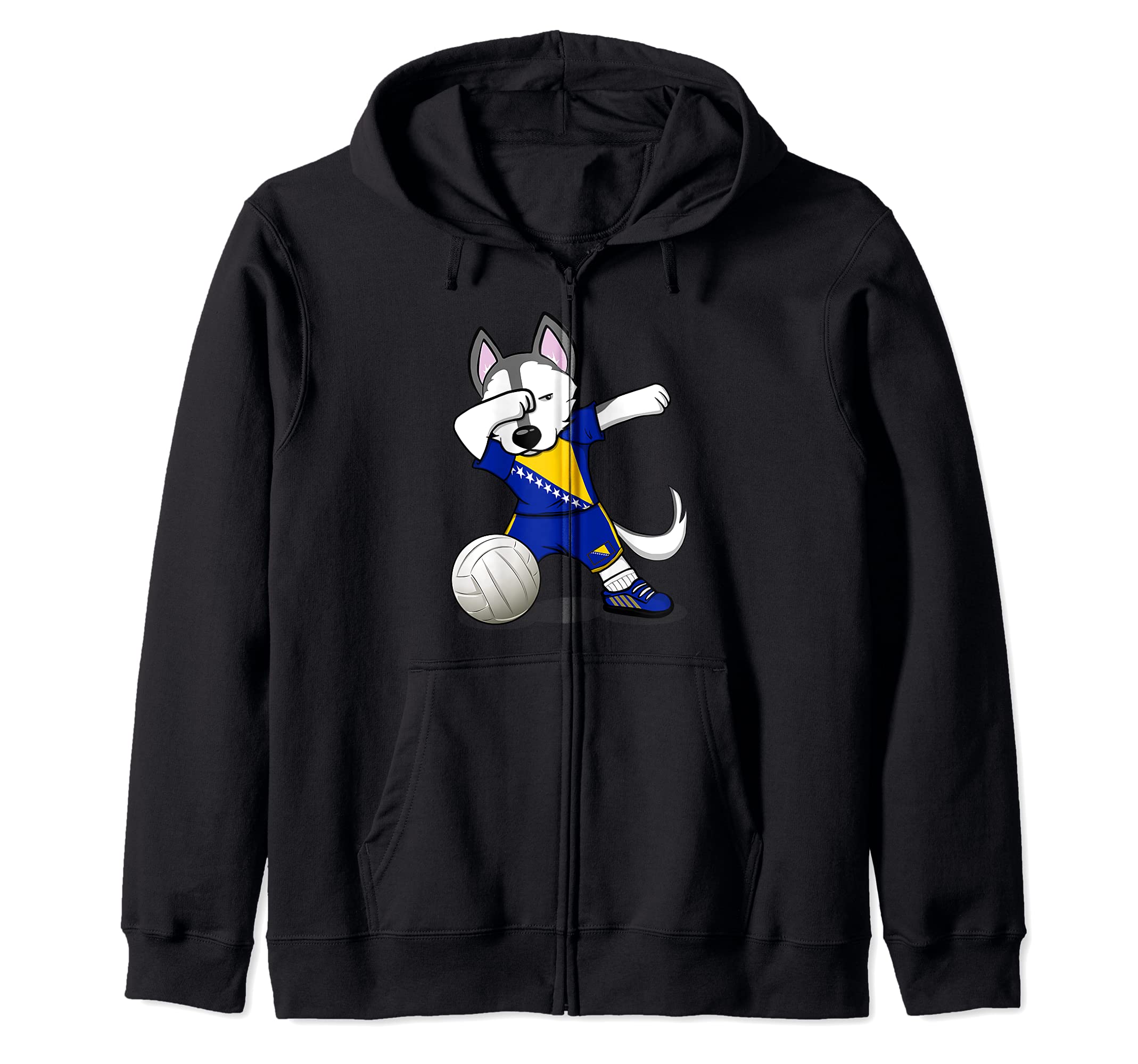 Dabbing Husky Bosnia And Herzegovina Volleyball Fans Jersey Zip Hoodie