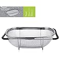 6-Quart Large Over The Sink Colander, 18/8 Stainless Steel Fine Mesh Strainer Basket with Expandable Rubber Grip Handles - St