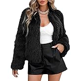 Zando Faux Fur Coats for Women 2026 - Cropped Faux Fur Jacket Women Outwear Long Sleeve Pockets Shaggy Warm Winter Coats