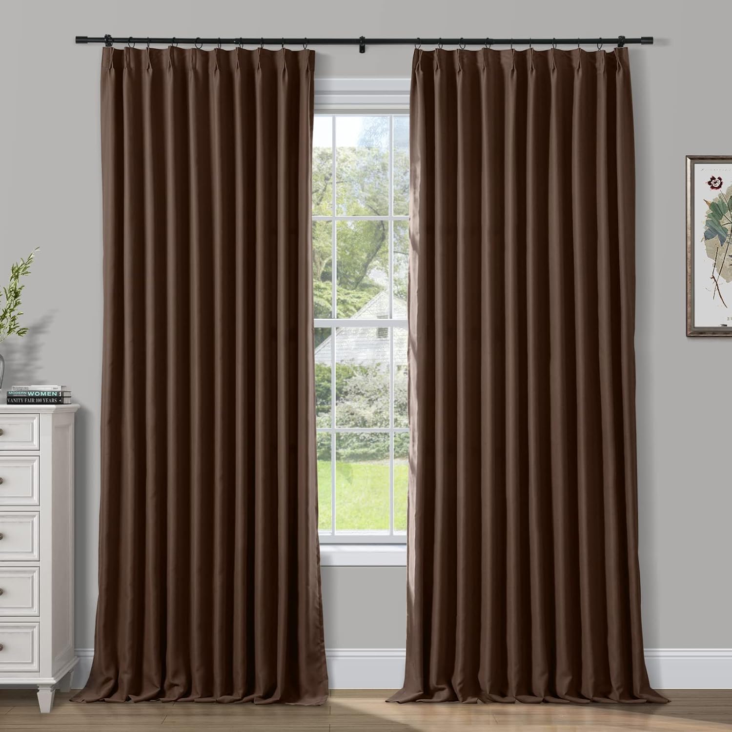 Outdoor Curtains - ChadMade Pinch Pleated Curtain Solid Thermal Insulated Blackout Patio Door Panel Drape for Traverse Rod and Track, Chocolate 84W x 84L Inch (1 Panel)