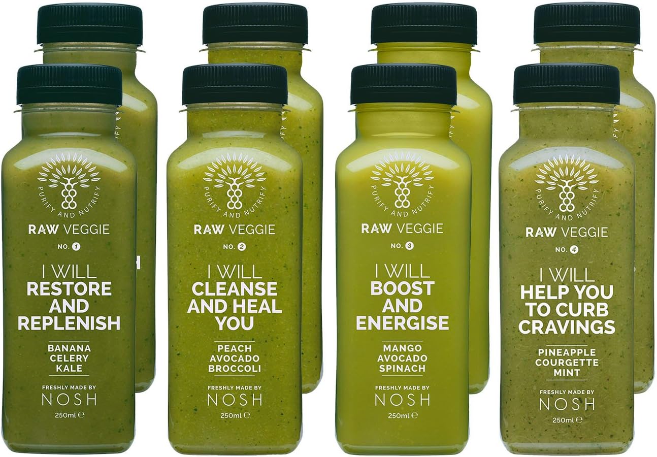 Nosh Detox ‘The Raw Veggie’ – 8 x 250ml Assortment Bundle of Freshly Made Green Vegetable Smoothies