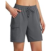 Ksmien Women's 7" Hiking Cargo Shorts Lightweight Quick Dry Ladies Summer Shorts with Zipper Pockets for Travel Golf