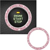 Kewucn Bling Crystal Double Rhinestone Car Engine Start Decoration Ring, Sparkling Push Start Button Sticker, Key Ignition &amp; Knob Ring Decoration, Bling Car Interior Accessory(Pink)