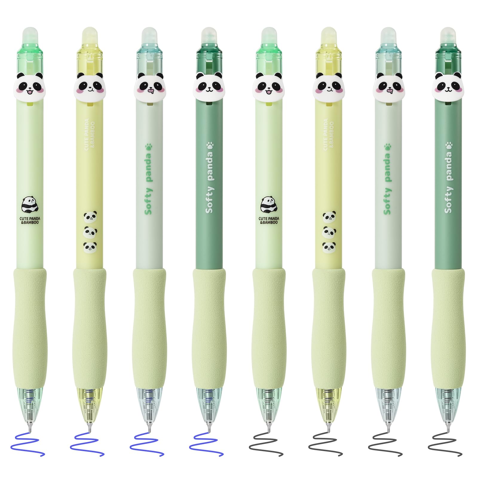 BAYTORY 8 x CS Fine Point Retractable Erasable Gel Pens 0.5mm Quick Dry Black and Blue Ink Pen with Eraser for Smooth Anagram Writing (Green)