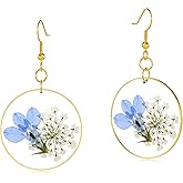 Handmade Lobelia Erinus Pressed Wildflower Earrings Pressed Flower Earrings Unique Resin Drop Dangle Earrings Pressed Flower Earrings Personalized Flower Earrings for Women
