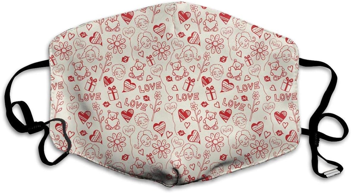 Face Cloths Anti-Dust Mouth Cover Great Cute Heart Kiss Background Washable And Reusable Cloth Warm Windproof For Women Men Boys Girls Kids