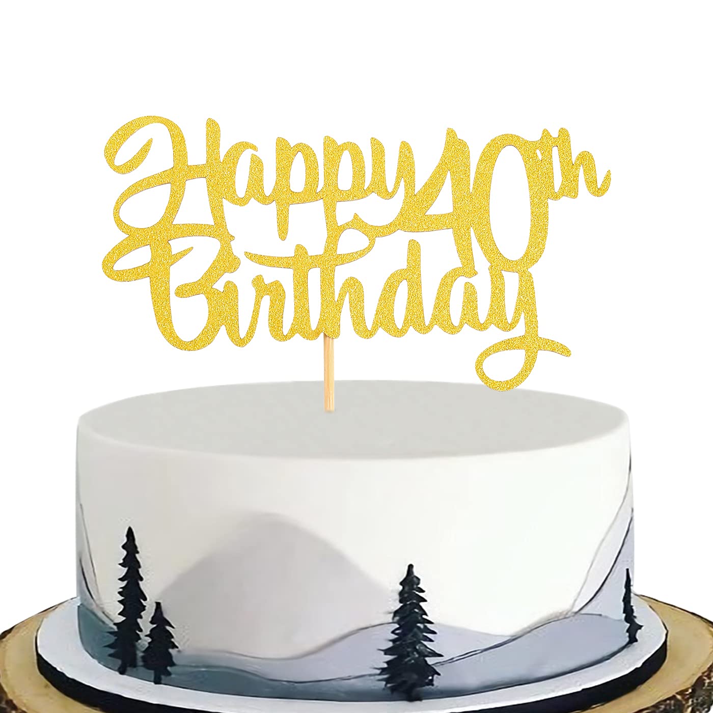 Happy 40th Birthday Cake Topper - Gold Glitter 40 Birthday Party Cake Decoration，Forty Years Old Birthday Single-Side Cake Decoration Supplies，40th Anniversary Party Cake Decoration (gold)
