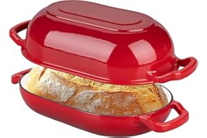 Enameled Cast Iron Sourdough Bread Oven, Dutch Oven, Loaf Cast Iron Bread Pan for Homemade Bread Baking, Meatloaf Pan with Li