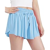 KEREDA Girls Flowy Shorts,Butterfly Shorts for Teen Girls with Spandex Liner 2-in-1 Kids Preppy Athletic Clothes