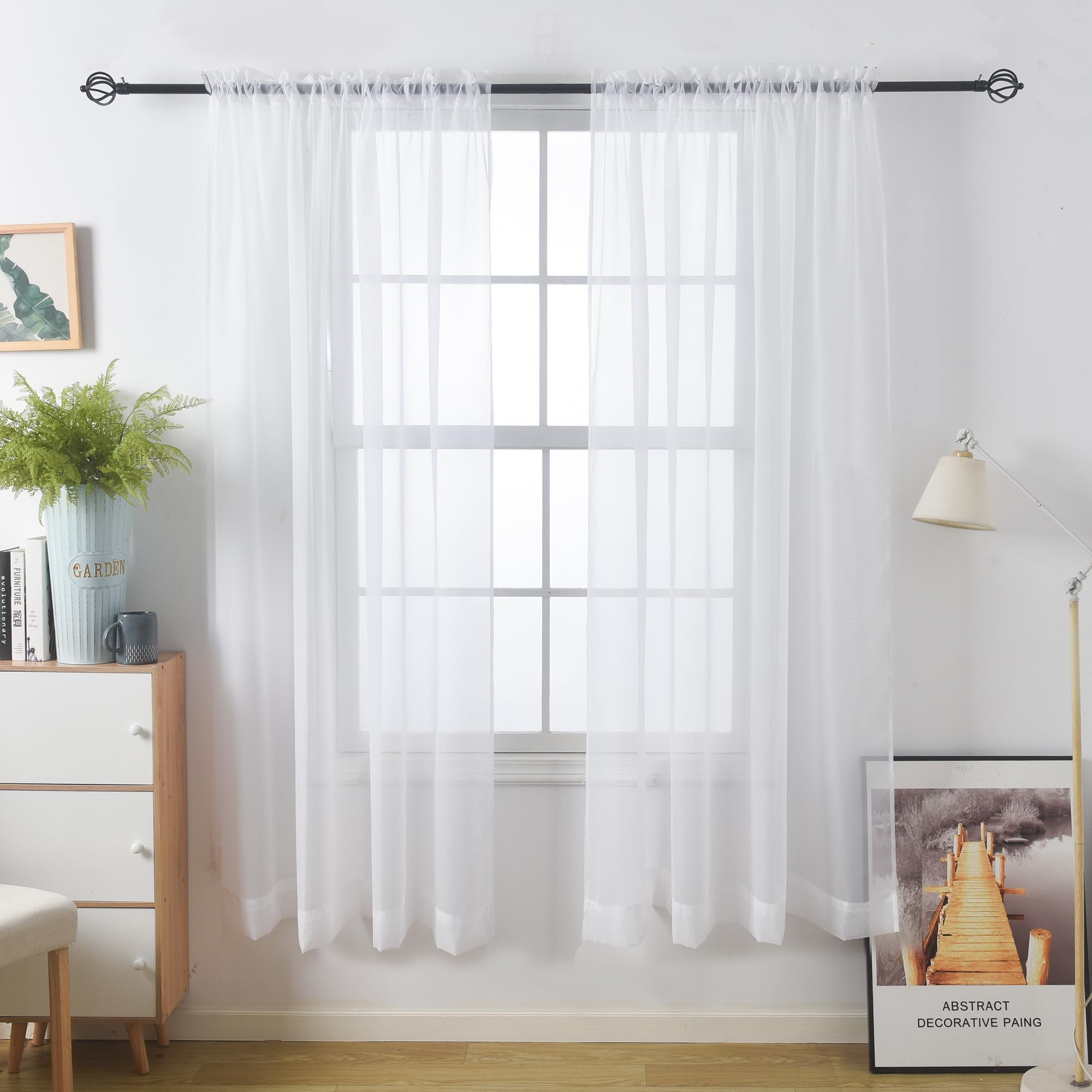 Aquazolax Large Net Curtains 90 Drop Pair, Extra Long 230cm Sheer Voile Window Curtain Panels with Tie Backs for Lounge, 54 inch Wide, Off White