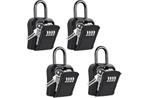 FAYLEEKO Portable Key Lock Box,Key Holder Safe Security Lock Box for Indoor, Outdoor, Garage, Garden, Store (4 Pack, Black)