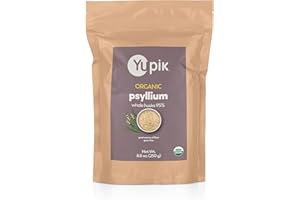Yupik Organic Whole Husk Psyllium 8.8 Oz, 95% Purity, Soluble Fiber, USDA Certified, Non-GMO, Kosher, Gluten-Free, Sugar-Free & Fat-Free, Unflavored, Plant-Based, Ideal for Oatmeal & Cereal