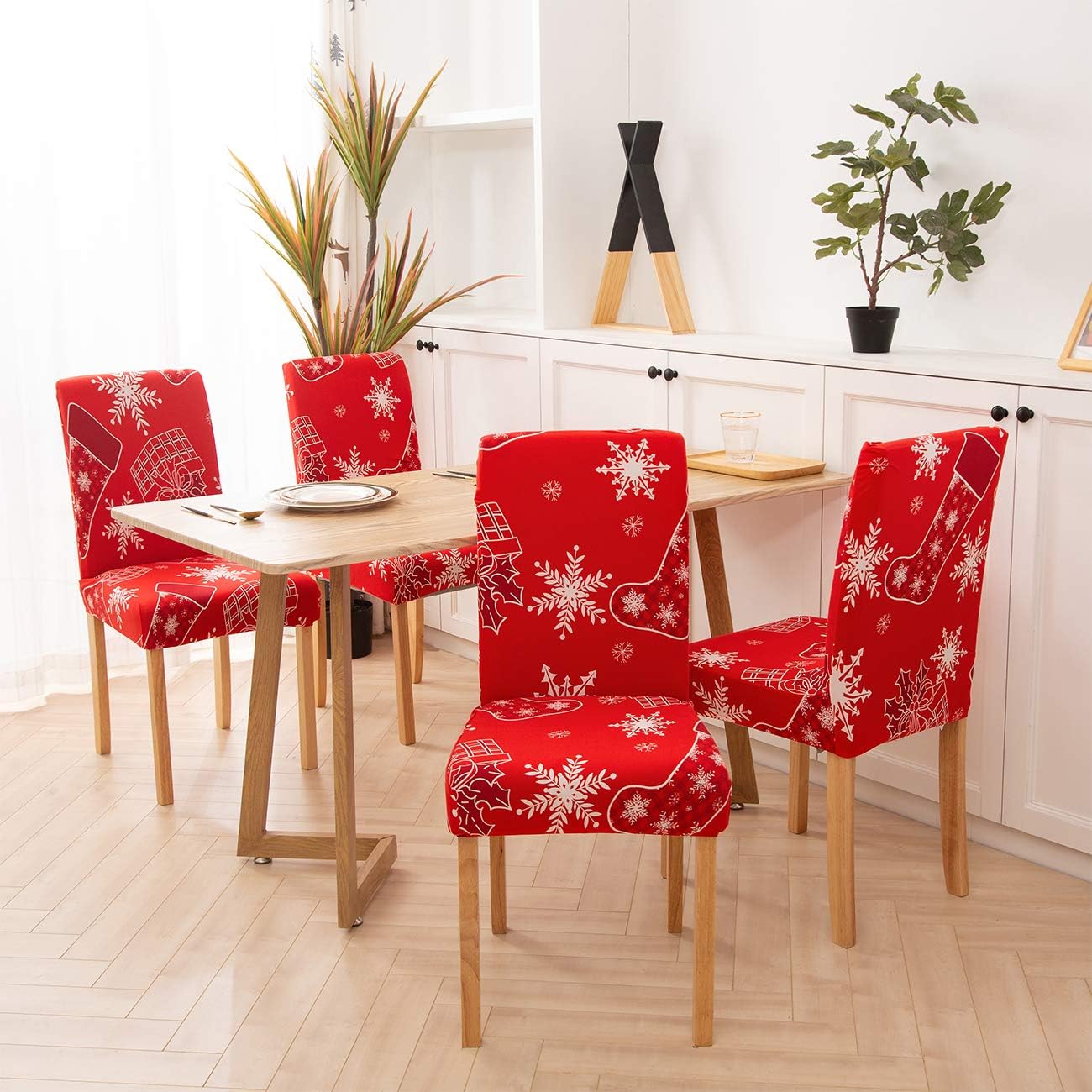 Ogrmar 4PCS Stretch Removable Washable Dining Room Chair Protector Slipcovers Christmas Decoration/Home Decor Dining Room Seat Cover: Furniture & Decor