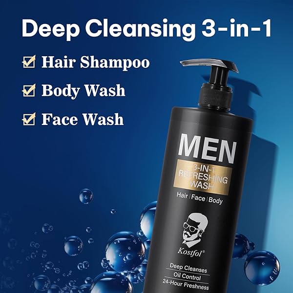 NUSPA NUSPA 3 IN 1 CLARIFYING MENS SHAMPOO SULFATE FREE HAIR WASH DEEP CLEANING INFUSED WITH NATURAL PORTULACA OLERACEA EXTRACT, CHAMOMILLA FLOWER EXTRACT