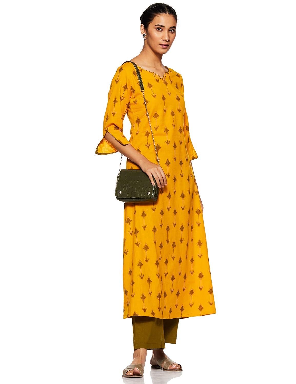 janasya women's cotton printed a-line kurta with straight pant