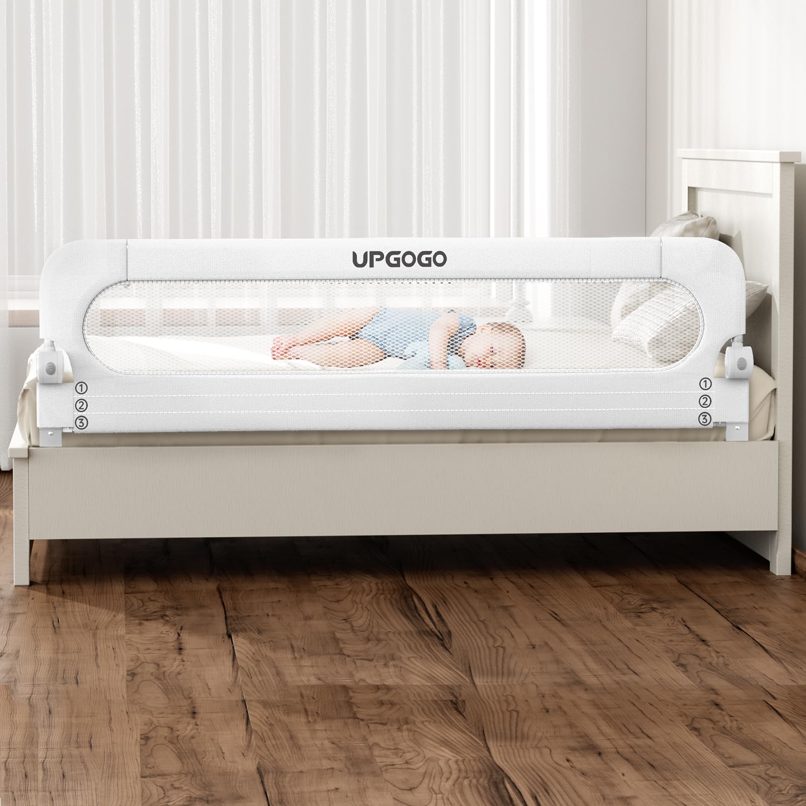 Photo 1 of UPGOGO Folding Bed Rail for Toddlers,Baby Bed Rail Guard with Reinforced Anchor Safety System,Fit Bunk,Full Size,Queen,King,Twin(White,71"x23.6")