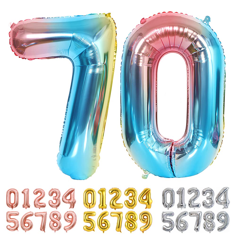 Ponmoo Foil Balloon Number 70 Gradient Blue, Giant Numbers 0 1 2 3 4 5 6 7 8 9 10-19 20-29 30-39 40-49 50-60-70-80-90-100, Large Balloons for Wedding Anniversary Birthday Party Decoration