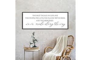 LUZHIQIANG The Best Things in Life Wall Decor Sign 32 x 12 Inch Memories Inspirational Quotes Wood Framed Family Entryway Living Room Home Wall Art for Farmhouse Bedroom Room (Black)