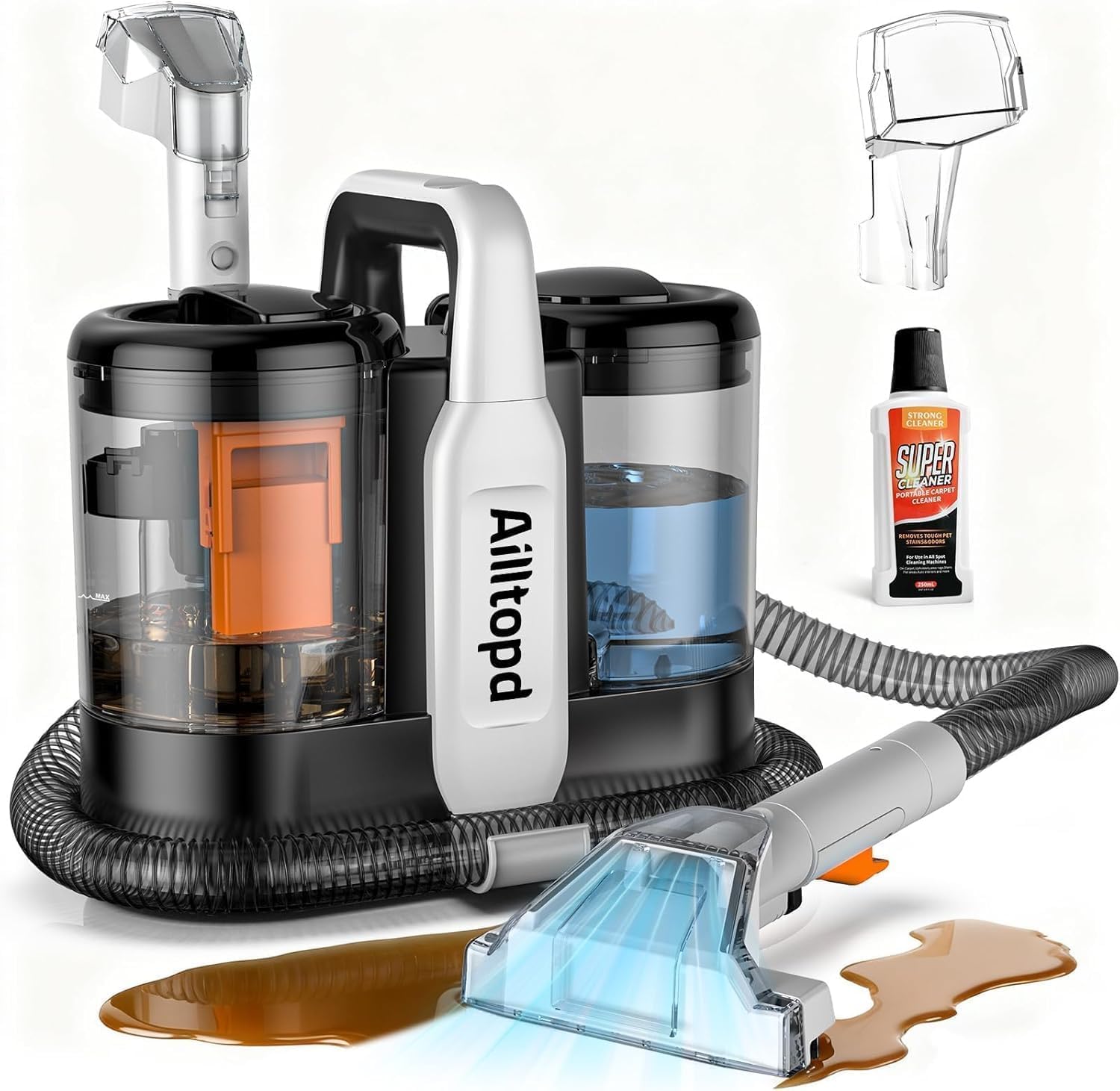 Photo 1 of Ailltopd Portable Carpet & Upholstery Cleaner Machine, 15Kpa Strong Suction Couch Cleaner Machine, Spot Cleaner for Carpet, Car, Pets, Stairs, Sofa, Couch Cleaner Machine, Self-Cleaning & 2 Brush
