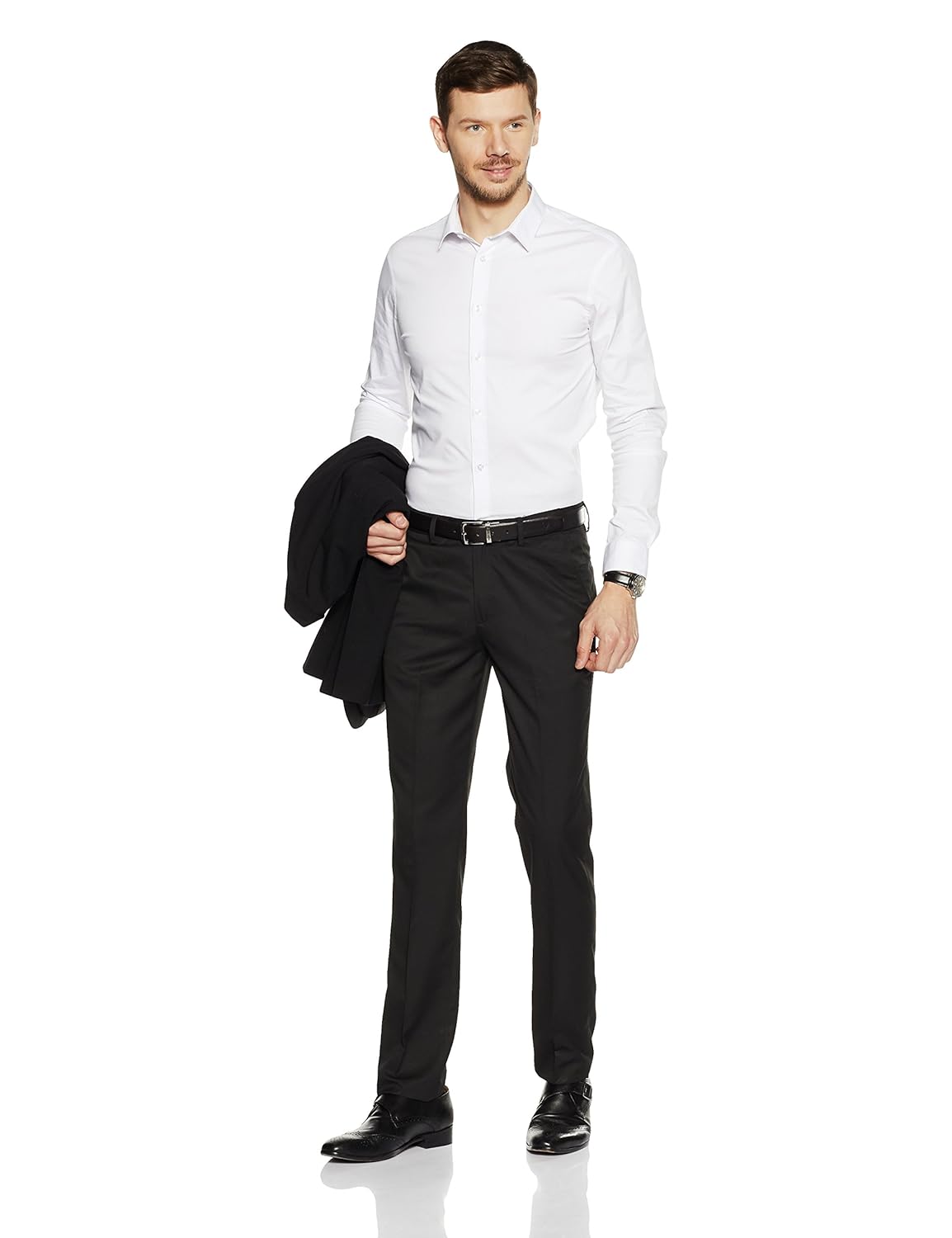 peter england men's slim fit formal trousers