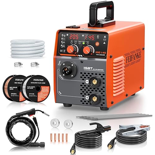 FEIFANKE 145A MIG Welder 110V, 4-in-1 Multi-Process Welding Machine, Gas MIG/Flux Core MIG/MMA Stick/Lift TIG, Synergy Control Welder Machine with 2 Spool Solid Wire Flux Core Wire