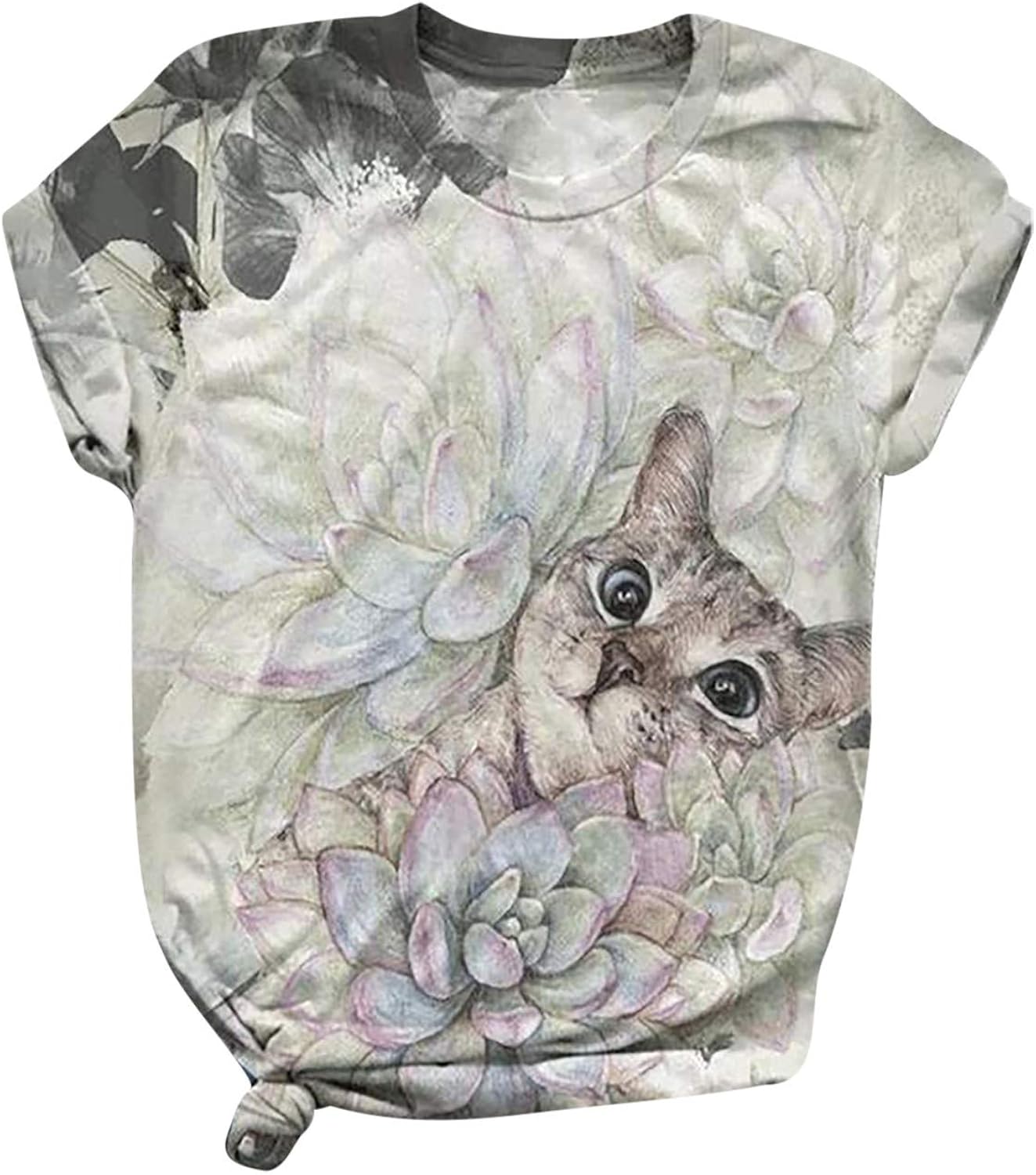 Floral Print Shirts For Ladies Summer Crew Neck Tee Casual