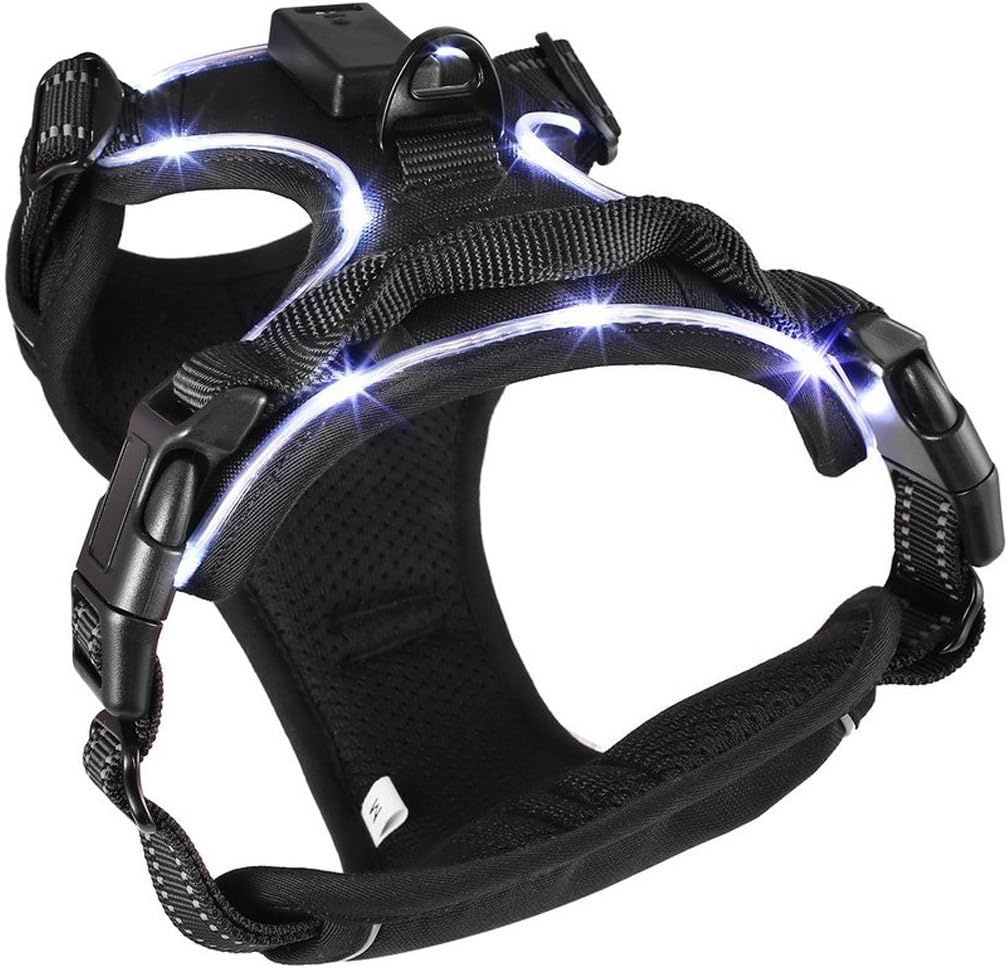 LED No Pull Dog Harness for Large Small Medium Dogs, Adjustable Soft Harness, Outdoor Adventure Pet Vest Puppy Harness for Professional Use, Safety Harness for Training Exercises