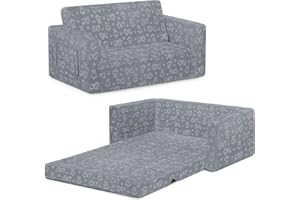 DELTA CHILDREN Serta Perfect Sleeper Extra Wide Convertible Sofa to Lounger - Comfy 2-in-1 Flip Open Couch/Sleeper for Kids, Grey