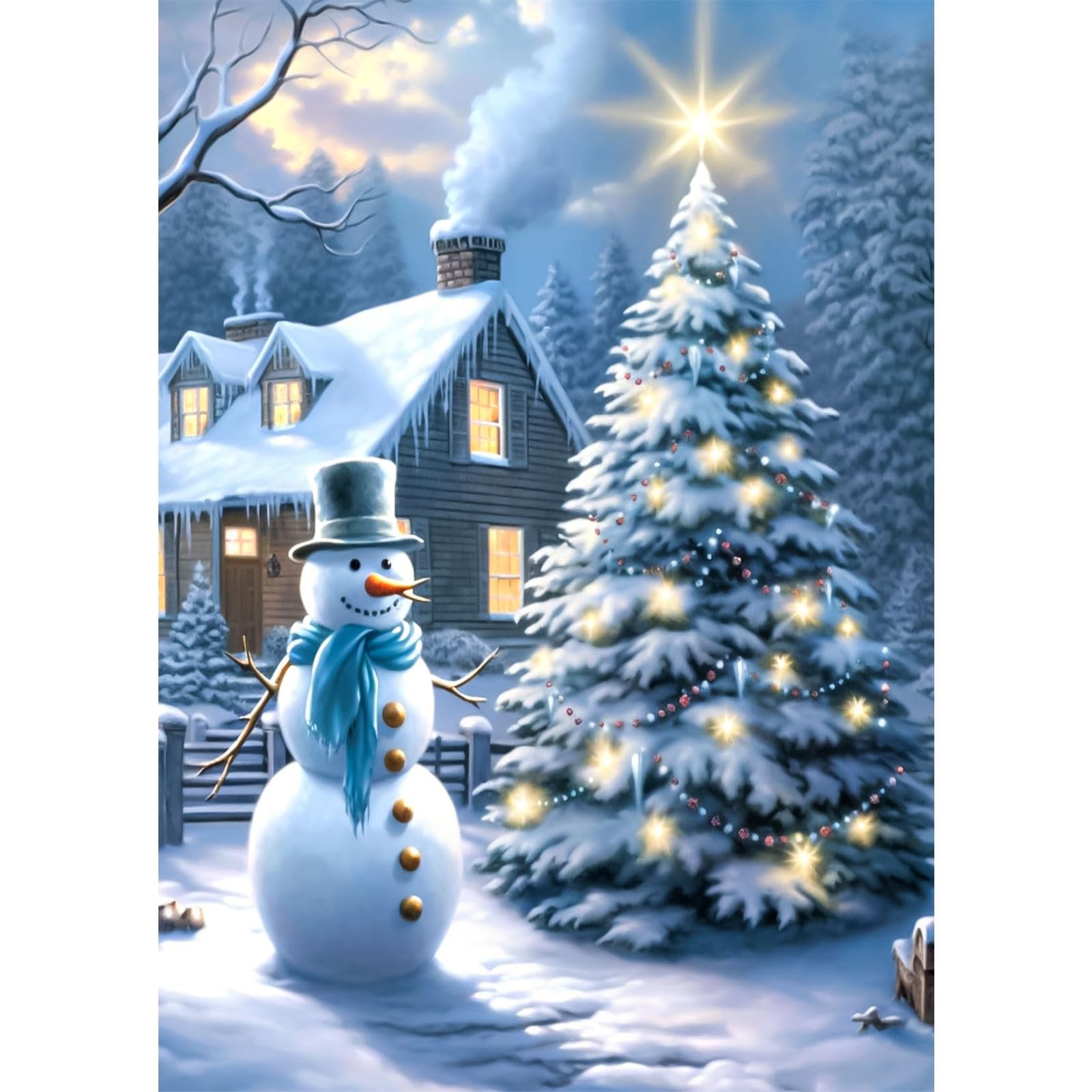 RICUVED Snowman Diamond Painting Kit, 5D Full Drill Round Christmas Tree Crystal Art for Adults, Winter Picture Home Decor 30x40cm