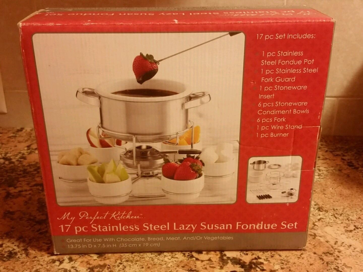 MY PERFECT KITCHEN 17 pc Stainless Steel Lazy Susan Fondue Set