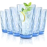 CREATIVELAND Highball Glass Tumbler Light Blue Set of 6, for Water,Cocktail,Juice,Beer,Iced Coffee,Clear Blue Glassware for Bar Kitchen,Thick & Heavy Glass Drinking Glasses with Heavy Base 16oz/450ML