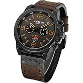 Gosasa Men Sport Chronograph Quartz Watch Brown Leather Strap Date 30M Waterproof Military Male Wrist Watch
