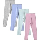 Chicduo 4 Pack Girls Cotton Leggings Stretchy Yoga Pants Kids Soft Full Length Solid Leggings