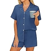Ekouaer Womens Pajamas Set Button Down Pjs Lounge Sets Short Sleeve Sleepwear Soft Loungewear Nigthwear
