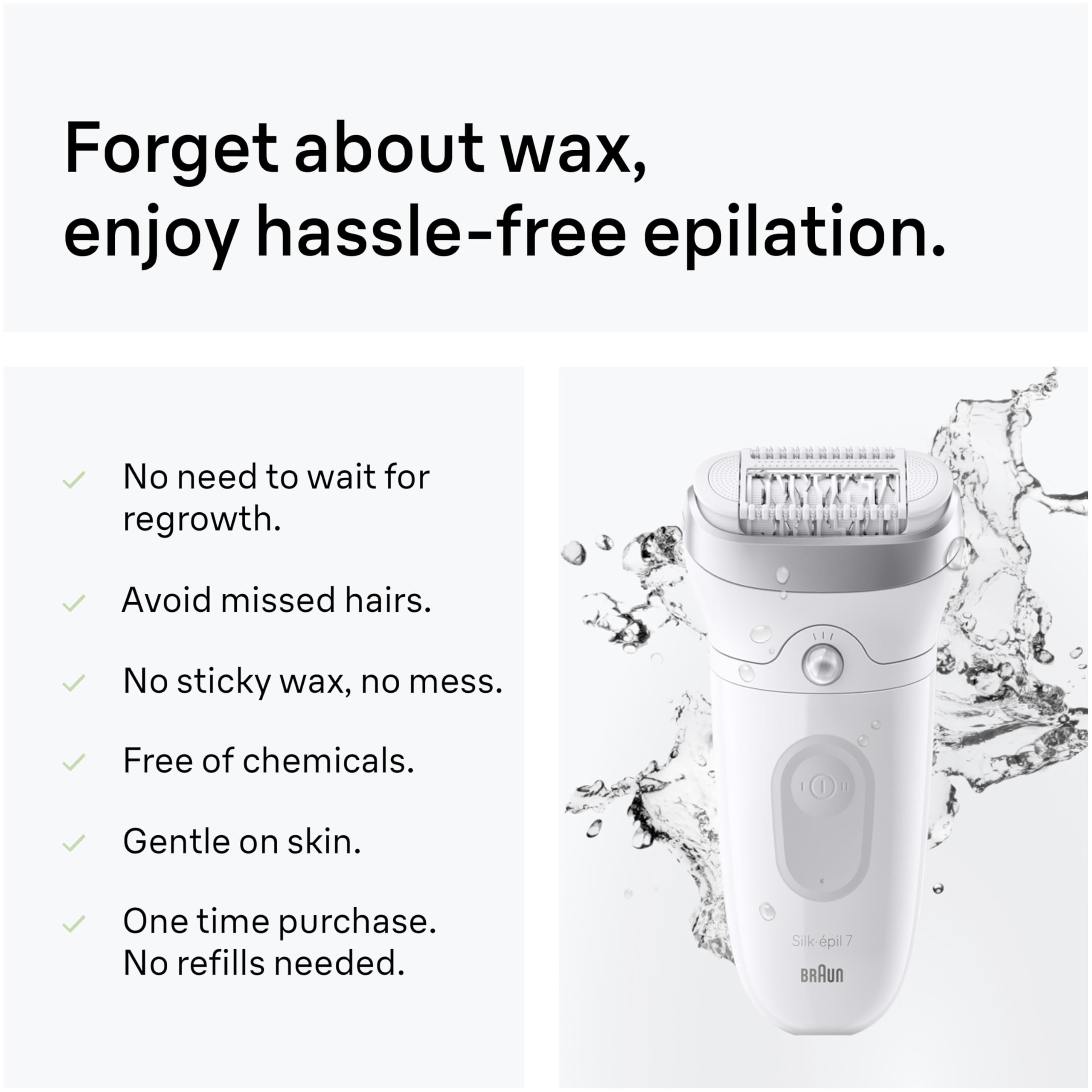 Braun Epilator Silk-épil 7, Hair Removal Device, Women Shaver & Trimmer, Wet and Dry, Wide Head, Includes Shaver Head and Trimmer Comb, SE7-041, Silver