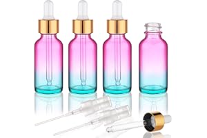 Hethyo 4 pack 1 oz Glass Dropper Bottle with Extra 2 Spray Nozzles 30ml Rainbow Colored Thick Glass Tincture Bottles Leakproof Travel Essential Oils Bottles (1 OZ)