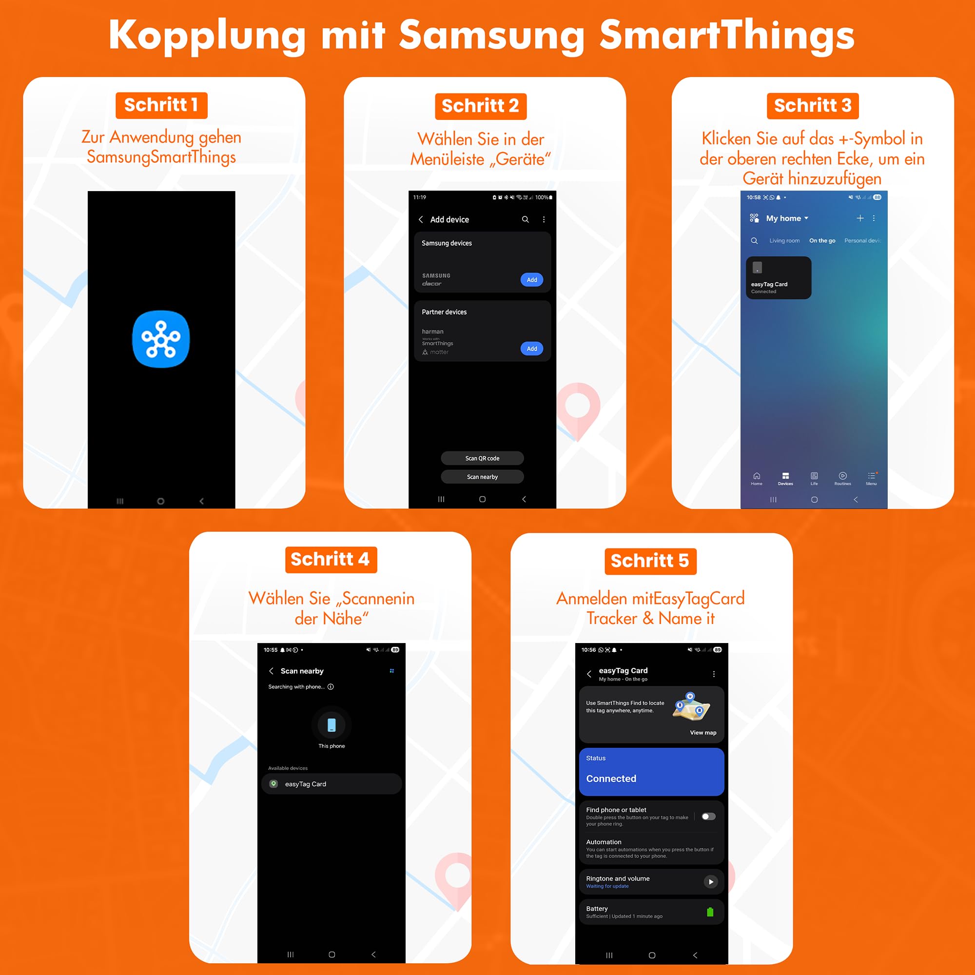 easyTag Tracking Card (Nur Samsung) - Schlanker und globaler Wallet Tracker für Geldbörsen, Taschen, Koffer und Gepäck. Wiederaufladbare Tracking Card kompatibel mit der Samsung SmartThings App. 9