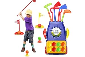 Mililier Toddler Golf Set,Kids Golf Clubs with 4 Rods,10 Balls,Quick Assembly Adjustable Cue for Little Hands,Indoor Outdoor Golf Toys Birthday for 2 3 4 5 6 Year Old