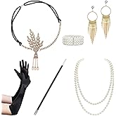 BABEYOND 1920s Flapper Accessories Gatsby Costume Accessories Set 20s Flapper Headband Pearl Necklace Gloves Plastic Holder