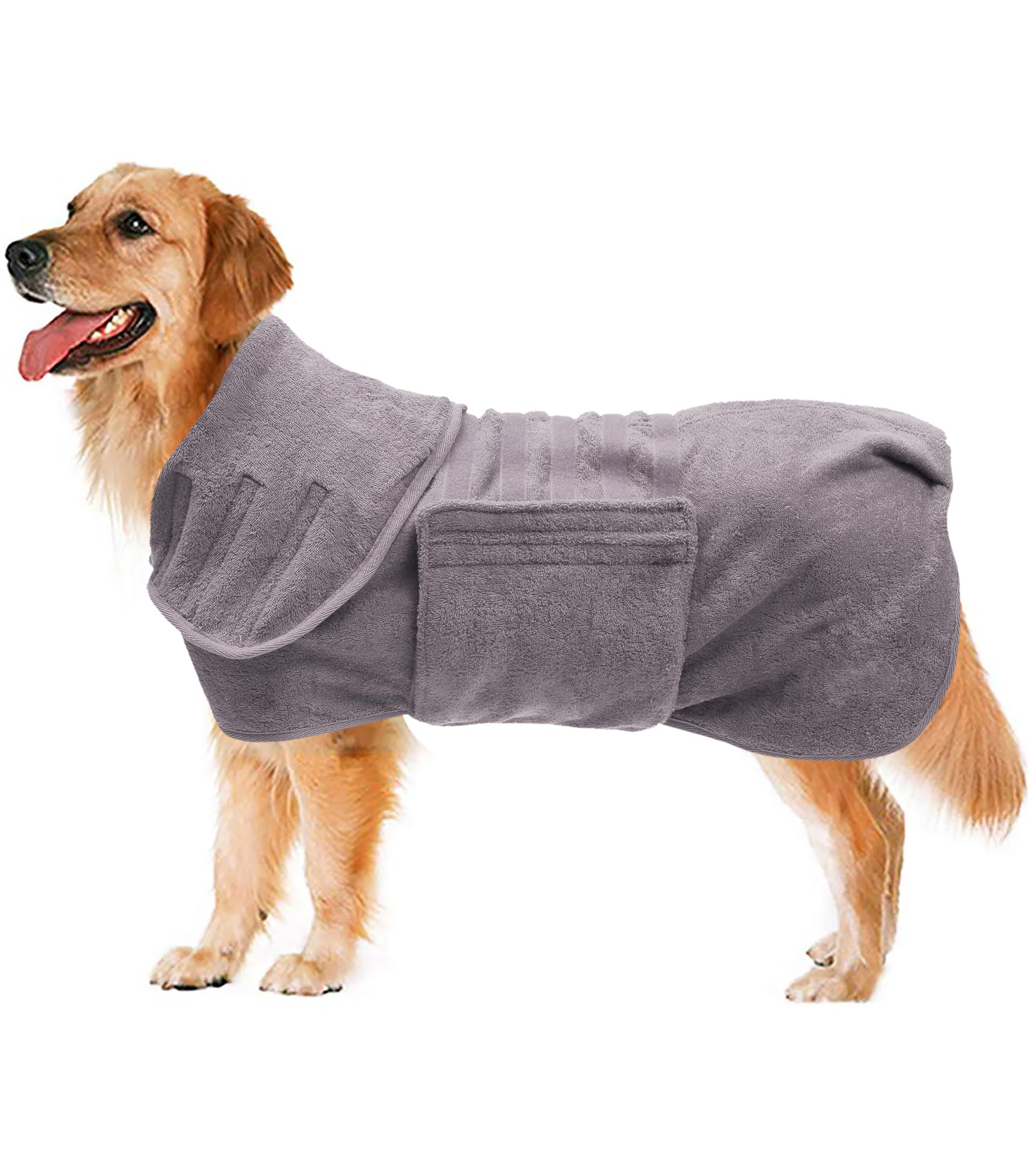 Geyecete Dog Drying Coats-dog towels absorbent robe Dry Fast Dog Bag-Dog Bathrobe Towel-Microfibre Fast Drying Super Absorbent Pet Dog Cat Bath Robe Towel-Grey-M โ image 1
