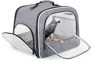 halinfer Bird Carry Carrier to Transport Large Size Parrot, Portable Bag with Metal Tray and Grid for Medium and Large Birds Like African Grey, Long Tail Cockatiel and Parrot