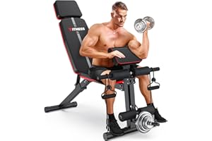 XDDIAS Adjustable Weight Bench, Workout Bench with Leg Extension and Preacher Curl Pad, Weight Bench for Home Gym, Foldable Exercise Bench, Quick Adjustment Incline Bench Press
