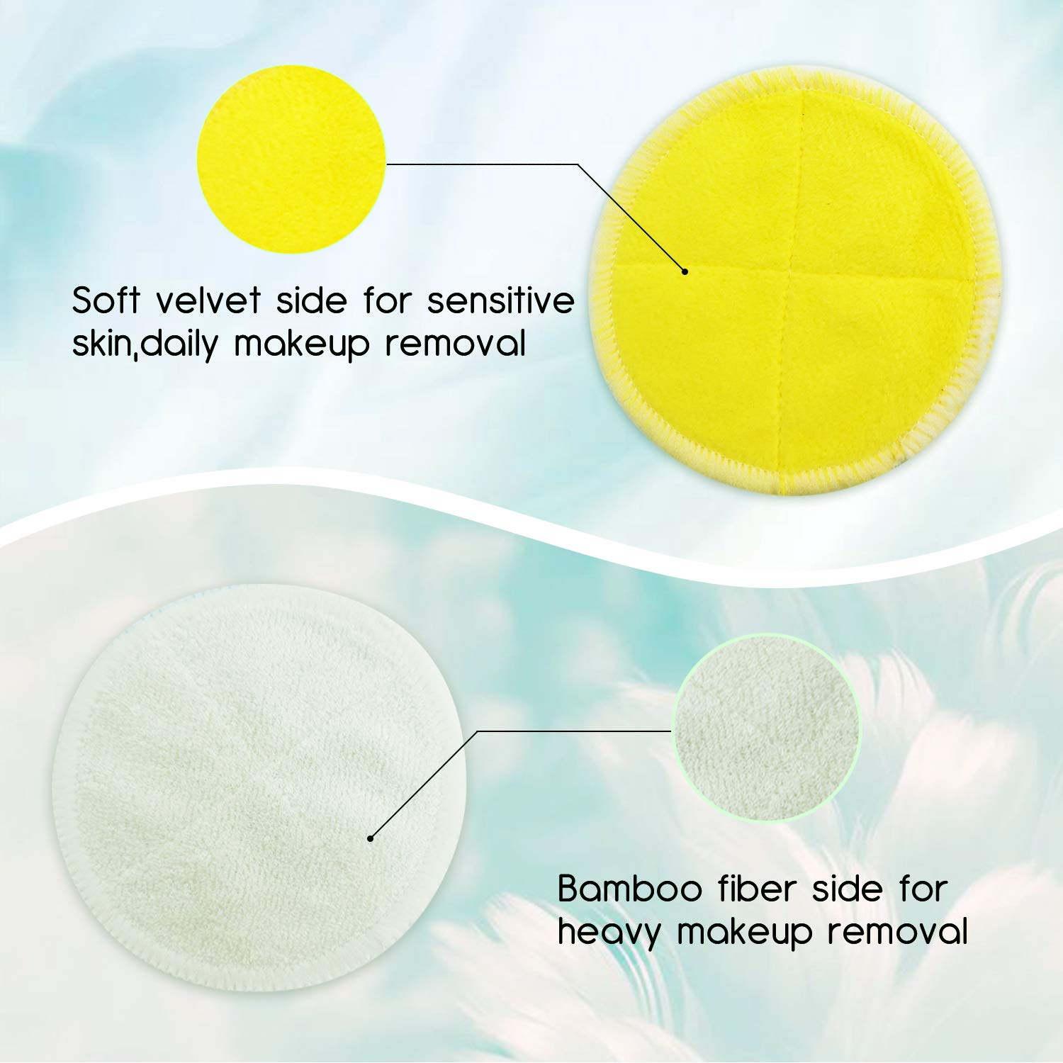 AGAKY Tampons Démaquillants Fibre de Bambou 12pcs Lingette Demaquillant Lavables Réutilisable Biologique en Coton avec Sac à Linge et Sac de Rangement