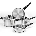 6-Piece Stainless Steel Pots and Pans Set, Kitchen Cookware Set with Stay-Cool Handles Compatible with Gas, Electric & Induction, Dishwasher Safe, Non-Toxic & Durable for Everyday Cooking
