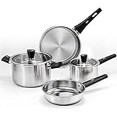 6-Piece Stainless Steel Pots and Pans Set, Kitchen Cookware Set with Stay-Cool Handles Compatible with Gas, Electric & Induction, Dishwasher Safe, Non-Toxic & Durable for Everyday Cooking