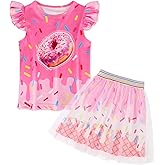 COTRIO Girls Tulle Skirt Set Toddler Summer Outfits Two Piece Ruffle Sleeve T-Shirt Tutu Dress Kids Birthday Party Clothes