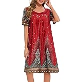 Nightgowns for Women with Pockets Short Sleeve House Dress Pleated Moo Moos Floral Print Lounge Mumu Dresses