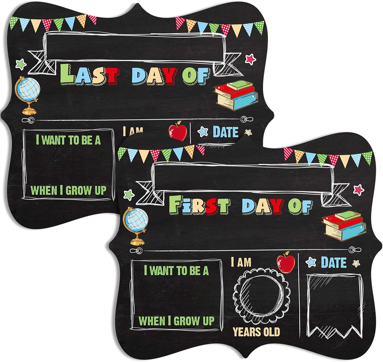 Sumind 2 Pcs First & Last Day of School Chalkboard Double Sided Back to School Sign 1st Day of Preschool Board Personalized Erasable Reusable for Kids Girls Boys Kindergarten Photo Prop 11.8" x 9.8"
