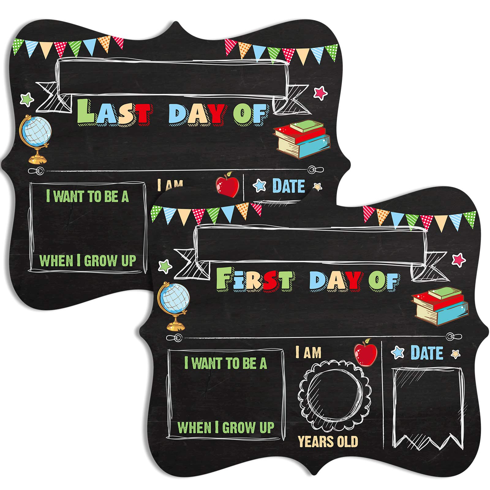 Sumind 2 Pcs First & Last Day of School Chalkboard Double Sided Back to School Sign 1st Day of Preschool Board Personalized Erasable Reusable for Kids Girls Boys Kindergarten Photo Prop, 11.8" x 9.8"